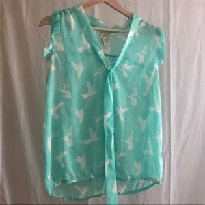 Eyelash couture hummingbird print blouse